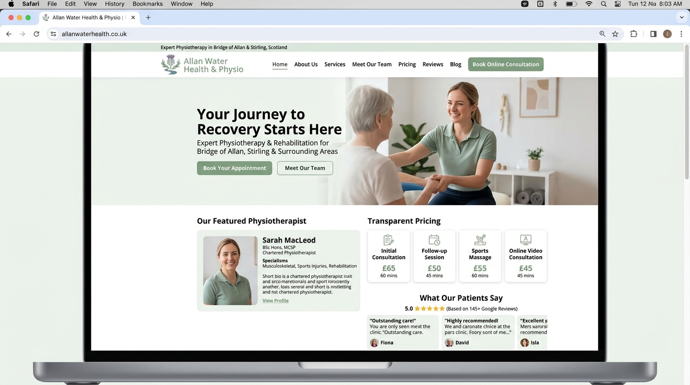 Allan Water Health & Physio Concept Website Mockup